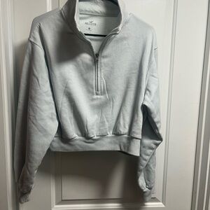 Hollister Women's Light Gray Quarter-Zip Sweatshirt